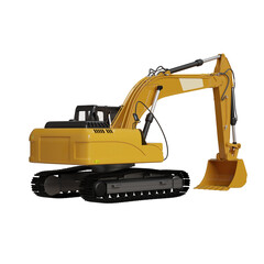 Construction machinery mockup showcasing yellow excavator with tracks and bucket for building site projects