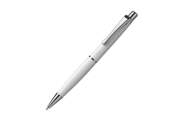 Elegant silver ballpoint pen floating in the air a symbol of writing and professional success isolated on transparent background