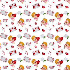 Seamless Pattern of Valentines Cupid and Hearts
