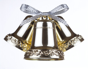 Set of Isolated Golden Christmas Bells with Ribbon