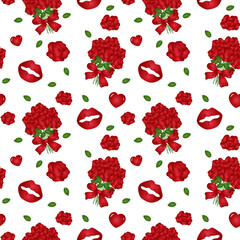Floral and Lips Pattern on Black Background