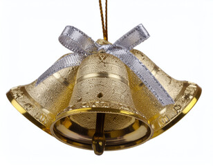 Set of Isolated Golden Christmas Bells with Ribbon