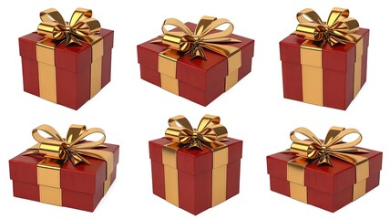 Set of Red Gift Boxes with Golden Ribbons Isolated on White Background.  made with generative Ai
