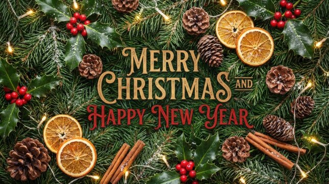 Festive celebration of christmas and new year with oranges pinecones and holly in a cozy holiday environment for seasonal joy and cheer - Powered by Adobe