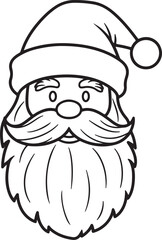 Classic santa claus face silhouette with beard and hat isolated on transparent background