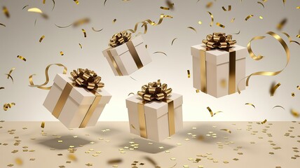 Set of Red Gift Boxes with Golden Ribbons Isolated on White Background.  made with generative Ai
