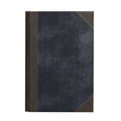 Mockup of blue leather-bound book with black corners and textured cover displaying blank pages for creative use