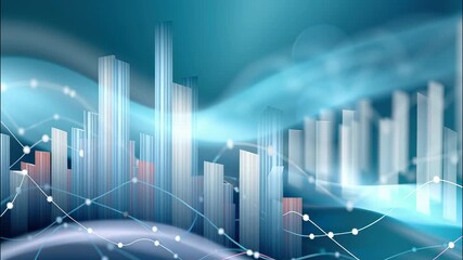 Growing statistics chart bars over a digital wave pattern representing financial data analysis and positive trend video 4k - Powered by Adobe