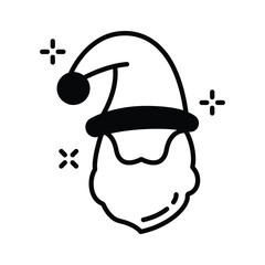 Ready to use glyph style icon of santa face with cap