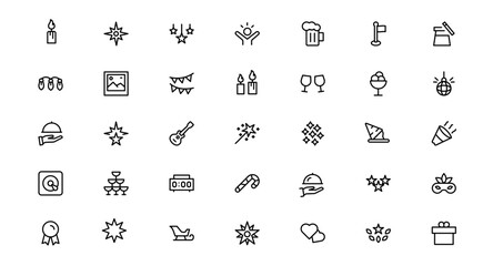 New Year Party Outline Icons
