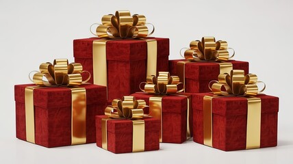 Set of Red Gift Boxes with Golden Ribbons Isolated on White Background.  made with generative Ai
