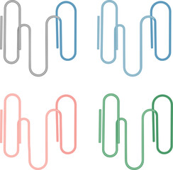 Colorful paperclip pairs, interlinked design, minimal grid layout, office stationery, abstract connection concept, pastel tones, vector illustration, isolated on white