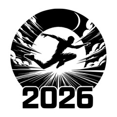 silhouetted figure leaping in the year 2026 depiction vector image illustration