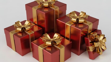Set of Red Gift Boxes with Golden Ribbons Isolated on White Background.  made with generative Ai
