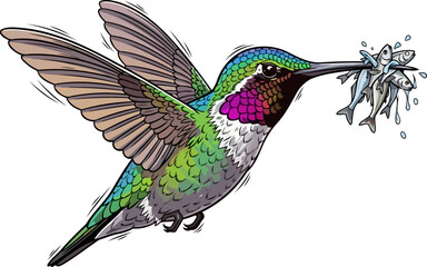 Obraz premium emerald wings, unexpected harvest a tiny hunters aquatic triumph, isolated on transparent background