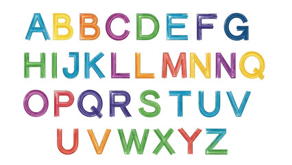 Vibrant and Colorful English Alphabet Letters A to Z Displayed with a Glossy, Three-Dimensional Effect, Perfect for Educational Resources and Creative Design Projects on a White Background