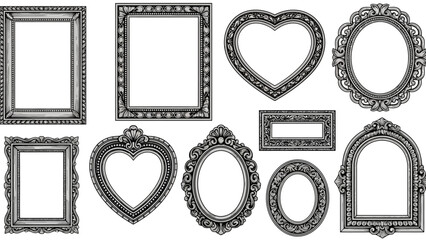 Collection of ornate picture frames with detailed carvings and decorative borders