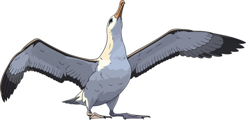 oceanic sentinel albatross wings spread, gazing towards endless horizons, isolated on transparent background