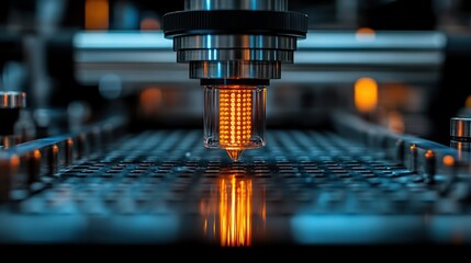 Factory automated assembly line, glowing component