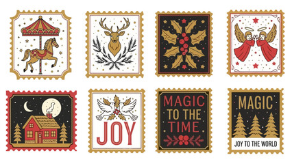 Holiday Postage Stamps Set Festive Christmas & Winter Designs
