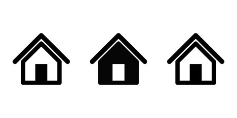 Simple Black and White House Home with Door Residence Mortgage Symbol or Website Homepage Button Badge Sign Icon Set. Vector Image.