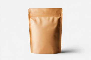 A blank stand-up pouch with a sleek matte finish sits poised on a pristine white background. The high-resolution image captures every detail, making it ideal for branding and product presentations.