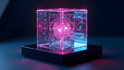 Glowing Data Cube — Floating Transparent Cube with Inner Neon Grid