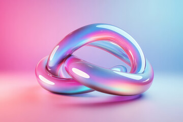 Fototapeta premium rendered 3D torus design with a bold, glossy finish. It features an iridescent gradient transitioning from hot pink to deep purple and ultraviolet blue, creating a stunning visual effect.