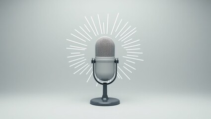 Retro microphone with glowing effect on minimalist gray background