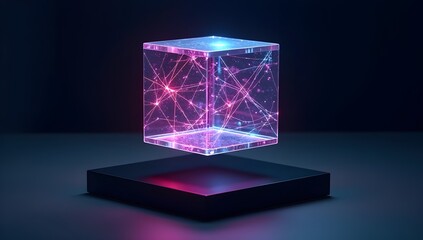 Glowing Data Cube — Floating Transparent Cube with Inner Neon Grid