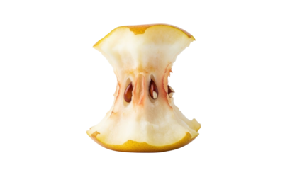 Isolated apple core with seeds after being eaten in studio shot against no background at all