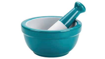 Isolated Teal mortar and pestle for herbs, spices, medicine grinding, a kitchen essential
