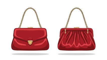 Elegant scarlet handbags showcase gold chain, creating a luxurious illustration with impeccable style conveying sophistication and charm