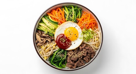 Traditional Korean Bibimbap Bowl with Beef and Fried Egg