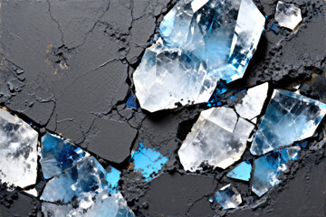 Shattered, Ice, Crystals, Texture, Abstract, Frozen, Glass, Blue, Black, Surface