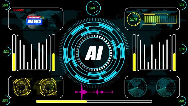 Futuristic AI dashboard interface showcasing user experience analytics, interaction performance metrics, and high-tech design visualization