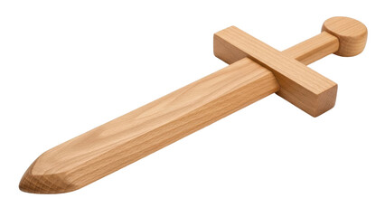 Isolated wooden toy sword, children's pretend play weapon, childhood imaginative game prop