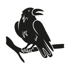 Obraz premium Abstract black Raven vector silhouette isolated transparent background. Vector illustration of Raven on the branch. Ideal t-shirt hoodies print decor. EPS 10
