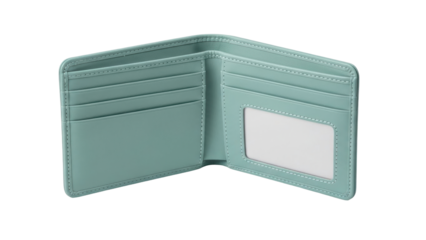 Isolated mint green wallet for holding currency and credit cards, fashionable accessory