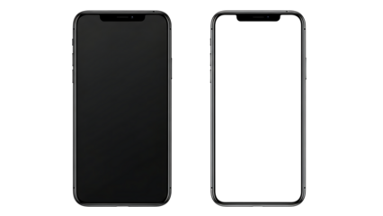 Two smartphones side by side isolated on a transparent background