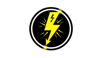 Yellow lightning bolt symbol isolated on a transparent background