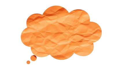 Isolated orange colored crumpled paper speech bubble shape for messages and thoughts