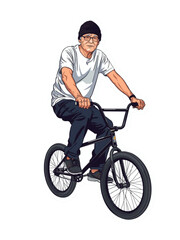 Fototapeta premium A Old man ridding BMX isolated with transparent background 
