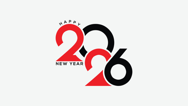 Bold red and black typography celebrates the arrival of happy new year 2026