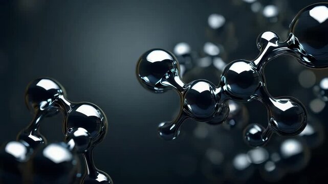 Glossy molecular structure on dark background, hyaluronic acid and collagen peptides concept, amino acids complex, cosmetic serum innovation, biotechnology skincare, scientific research cosmetology