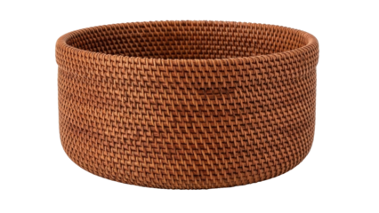 Isolated woven rattan basket for storage or display, brown, craft, decorative, handmade
