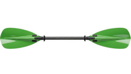 Isolated green kayak paddle, equipment for outdoor recreation and watersports activities
