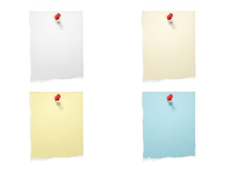 Torn Paper Note with Push Pin Set &ndash; Blank Sticky Notes in 4 Colors, Realistic Ripped Paper Texture