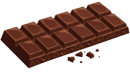 Dark chocolate bar block isolated on white background as a sweet dessert ingredient