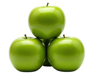 Isolated Granny Smith apples arranged in a pyramid, fresh ripe green fruit in a close-up shot